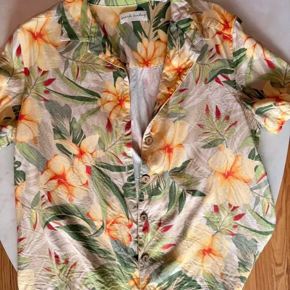 Yellow & Tan Floral Hawaiian Shirt – Oversized Button Up - Picture 3 of 3
